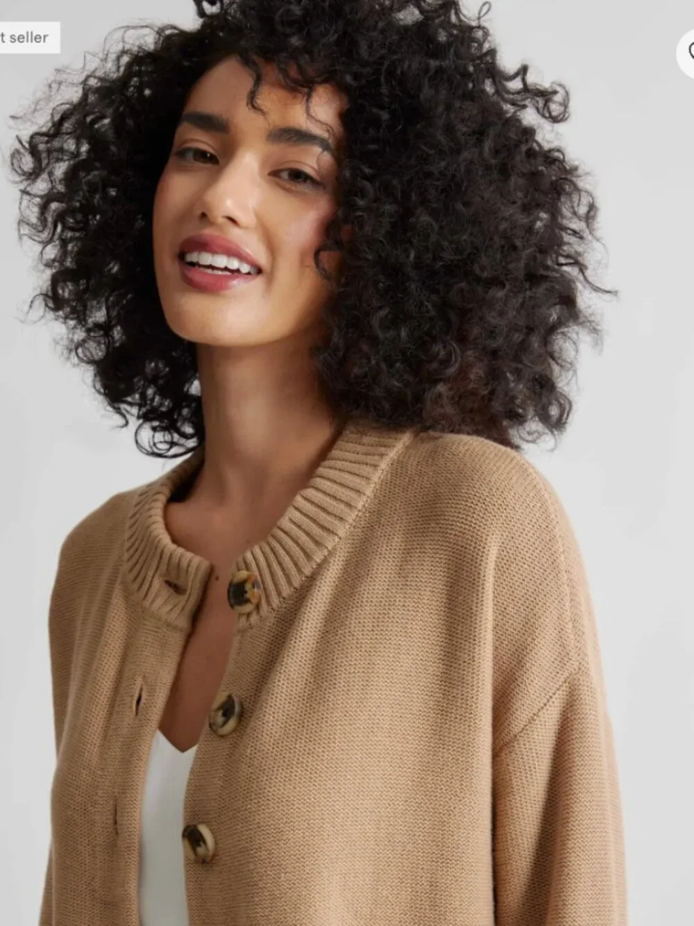 Quince 100% Organic Cotton Cropped Cardigan Sweater Camel Size Large - Picture 3 of 11